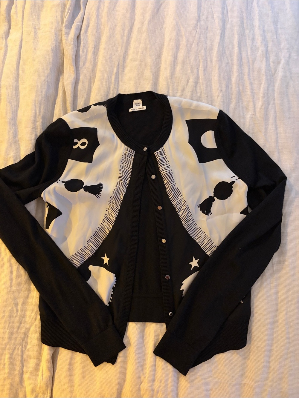 Hermes Black and White Graphic Knit Cardigan